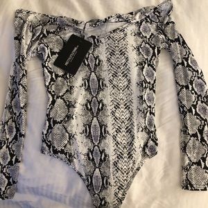 Off the shoulder snake skin body suit